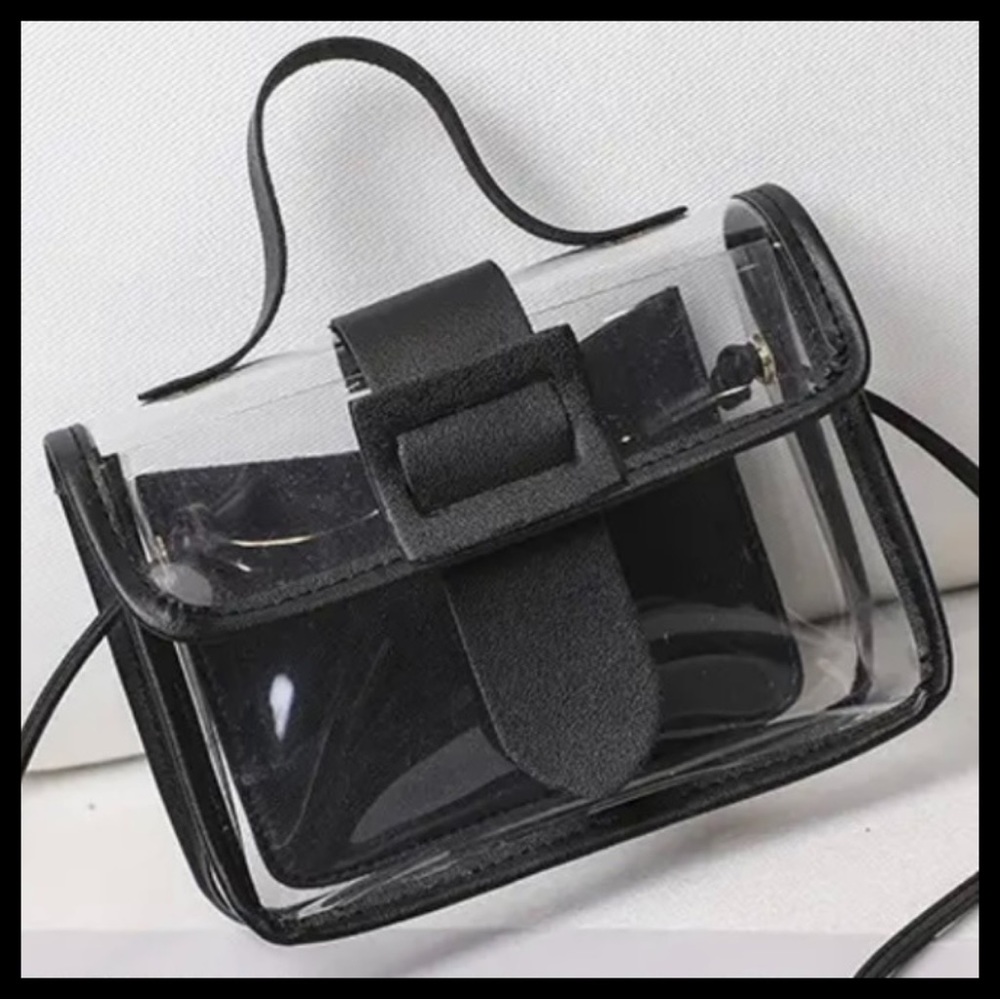 ✨CLEAR WITH INSERT BAG MINI CROSSBODY BAG WITH BLACK TRIM & A TOP HANDLE